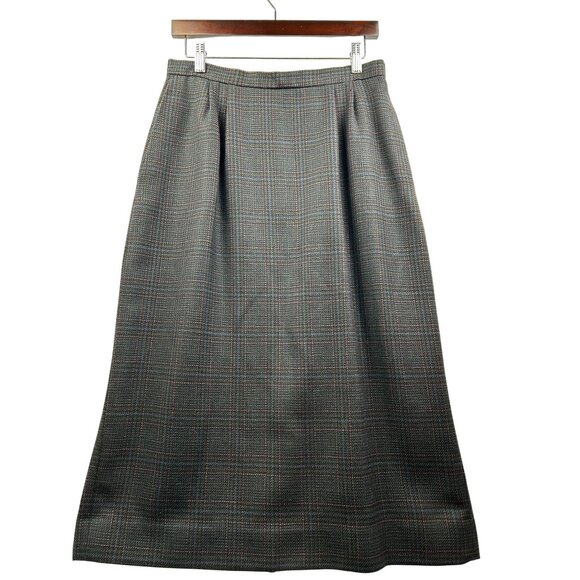 Vintage Made in USA 100% Wool‎ Midi Skirt Glen Plaid with Pink Threading Sz 12 - Picture 2 of 10